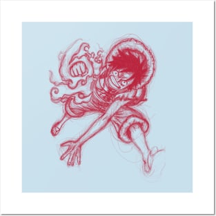 Luffy 3D2Y Scribble Art (RED) Posters and Art